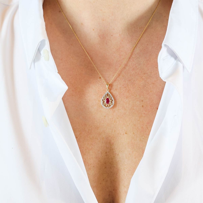 Zawieszka z rubinem i diamentami (P86862 Y RU) - zdjęcie: 2