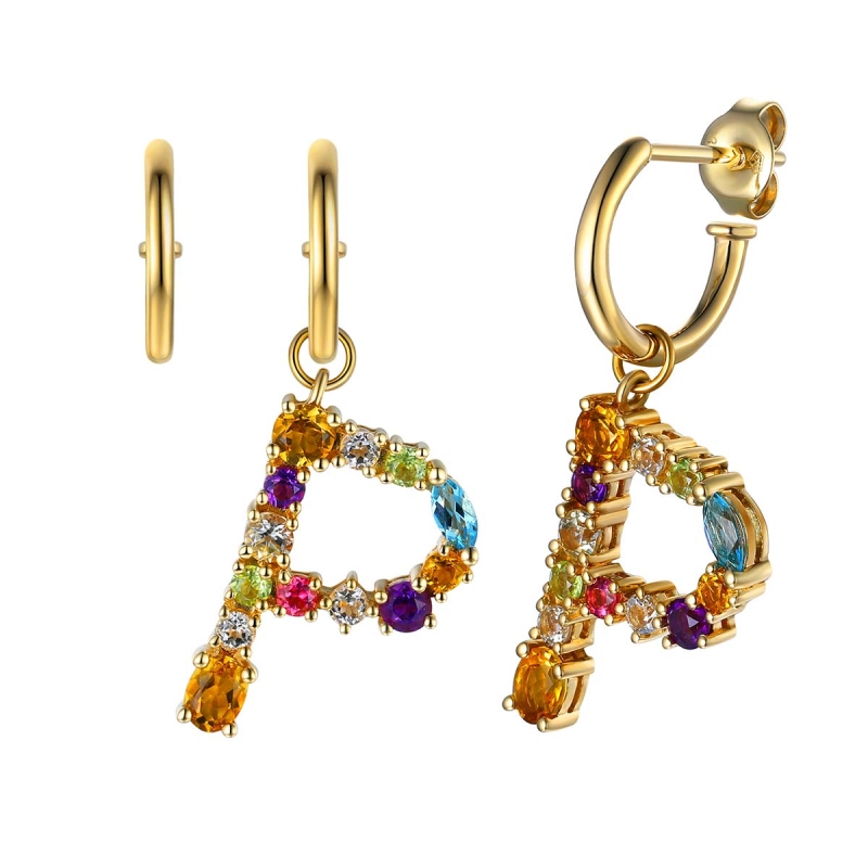 Kolczyki litera P z kamieniami półszlachetnymi  (E83731 Y S) - zdjęcie: 1