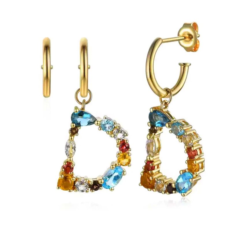 Kolczyki literka D z kamieniami naturalnymi (E81825 Y S) - zdjęcie: 1