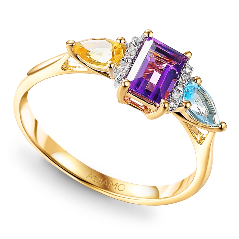 Pierścionek z kolorowymi kamieniami i diamentami (R94862 Y) - zdjęcie: 1