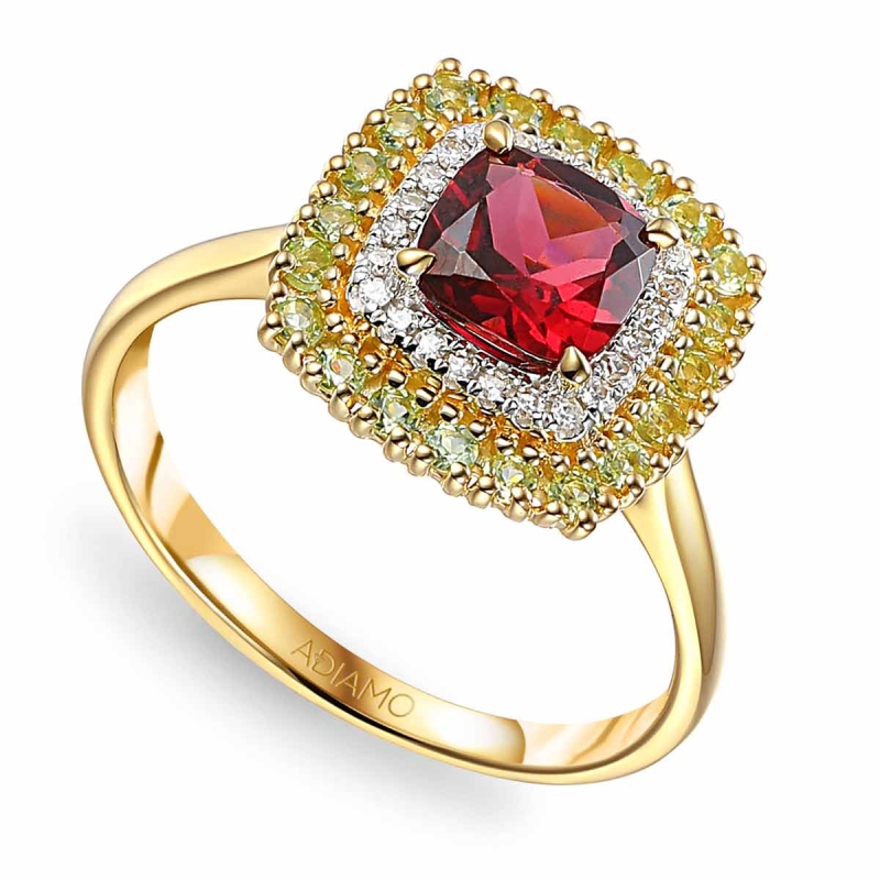 Pierścionek z rodlitem, perydotami i diamentami (R90183 Y RH): 7 - zdjęcie: 1