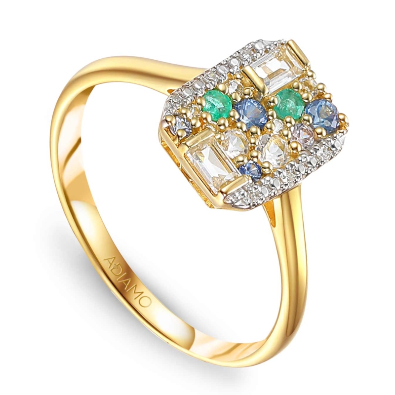 Pierścionek z kolorowymi kamieniami i diamentami (R91012 Y SA,WT,EM): 7 - zdjęcie: 1