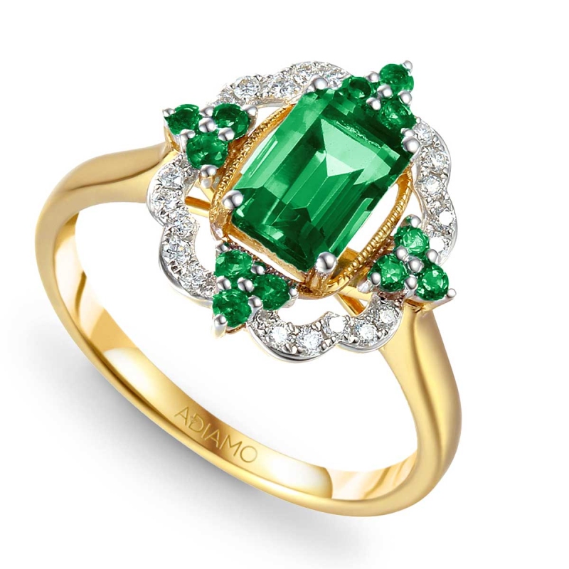 Pierścionek ze szmaragdami i diamentami (R71858 Y EM): 10 - zdjęcie: 1