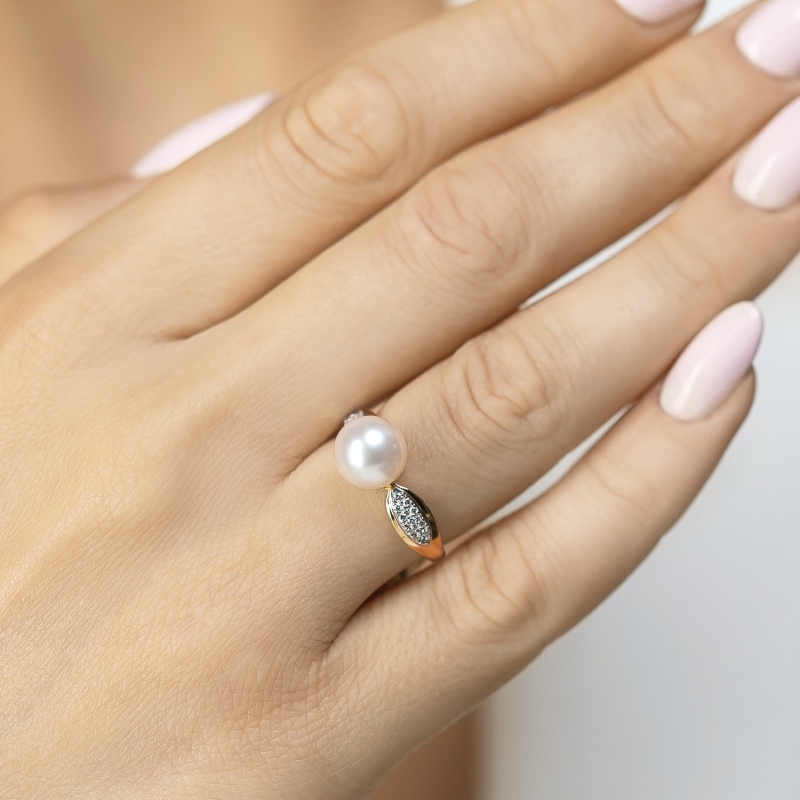 Pierścionek z perłą i diamentami (R98884 Y PL): 14 - zdjęcie: 2