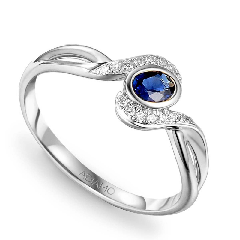 Pierścionek z szafirem i diamentami (R58015 W SA): 7 - zdjęcie: 1