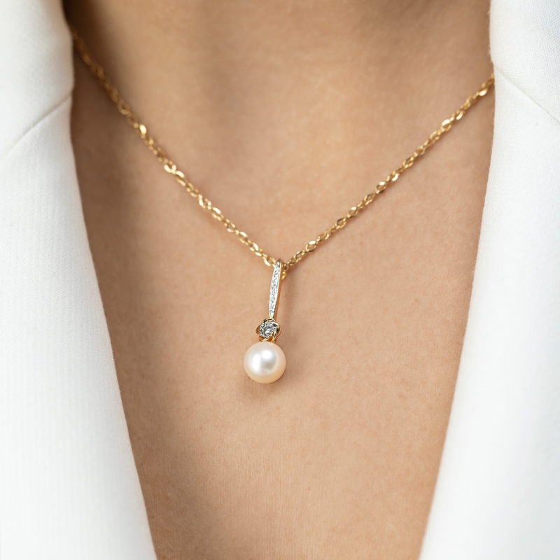Zawieszka z perłą i diamentami (P98885 Y PL) - zdjęcie: 2