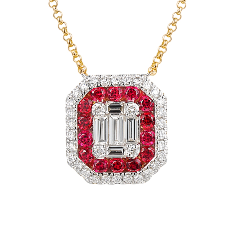 Naszyjnik z rubinami laboratoryjnymi (N12235 Y G LGRU) - zdjęcie: 1