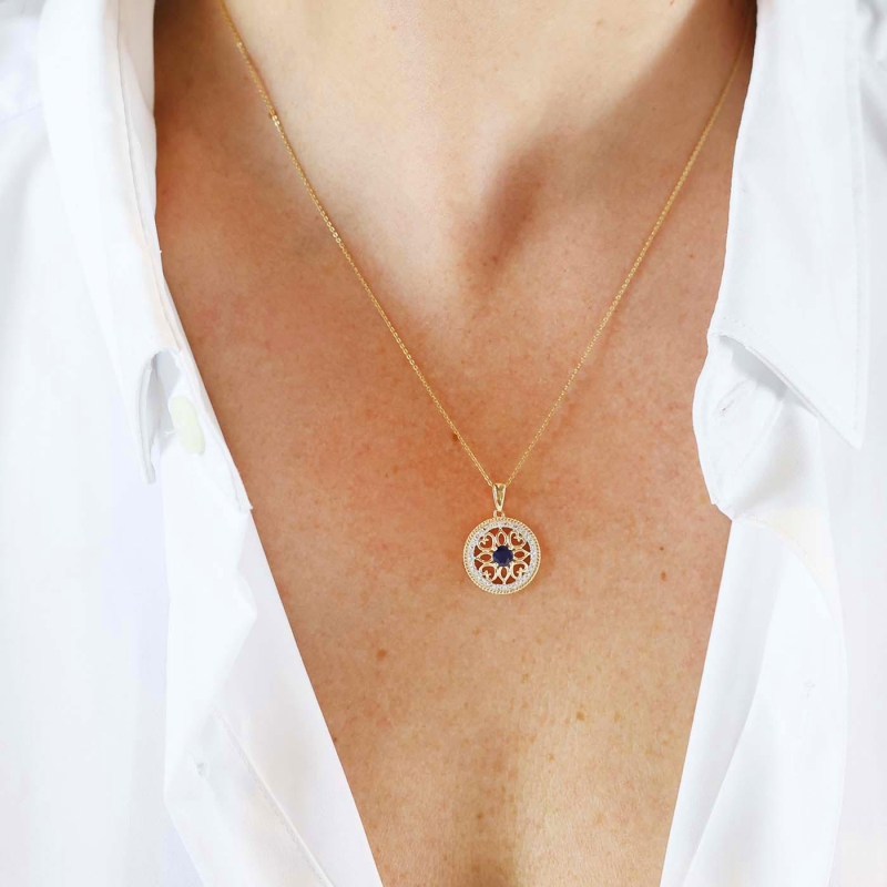 Zawieszka z szafirem i diamentami (P86858 Y SA) - zdjęcie: 2