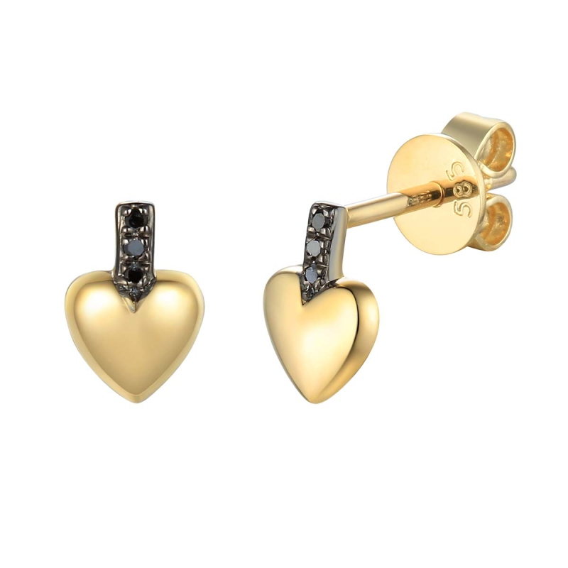 Kolczyki serduszka z czarnymi diamentami (E68027 Y S BD) - zdjęcie: 1