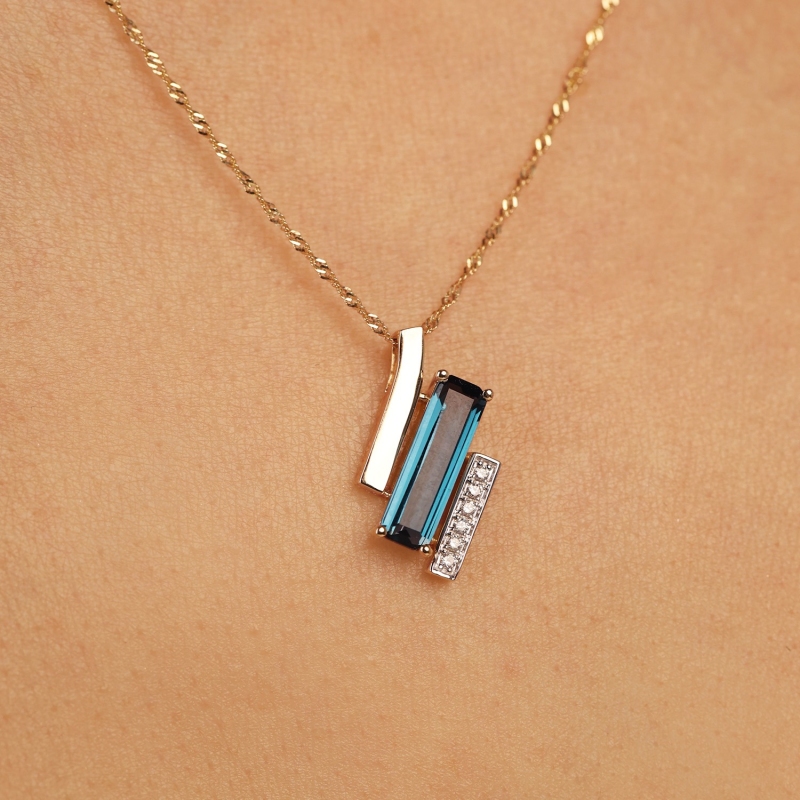 Zawieszka z london blue topazem i diamentami (P100381 Y LBT) - zdjęcie: 4