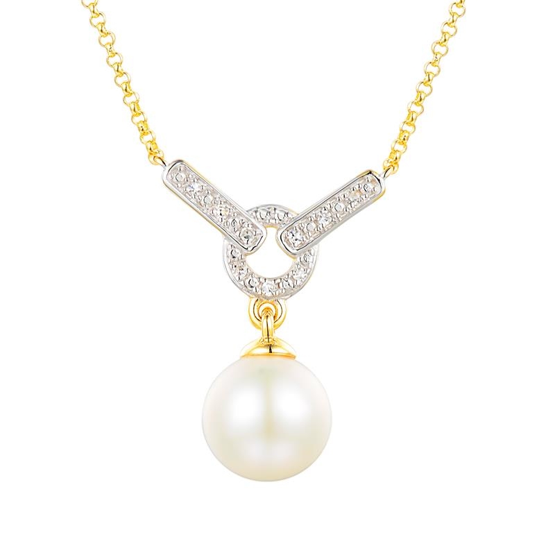 Naszyjnik z perłą i diamentami (N12234 Y G PL) - zdjęcie: 1