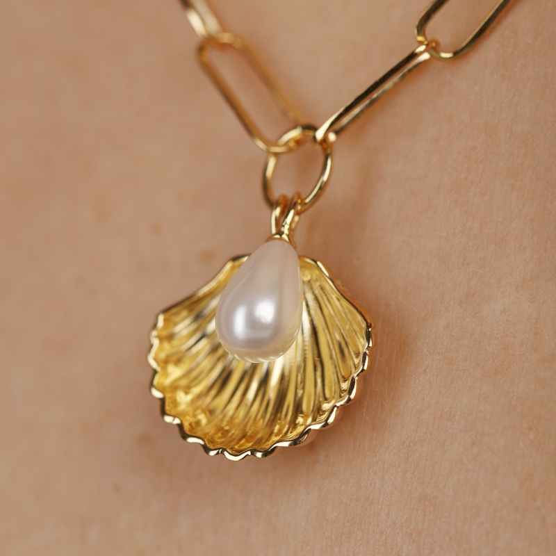 Naszyjnik srebrny pozłacany z perłą (N12645 Y PL 925) - zdjęcie: 3