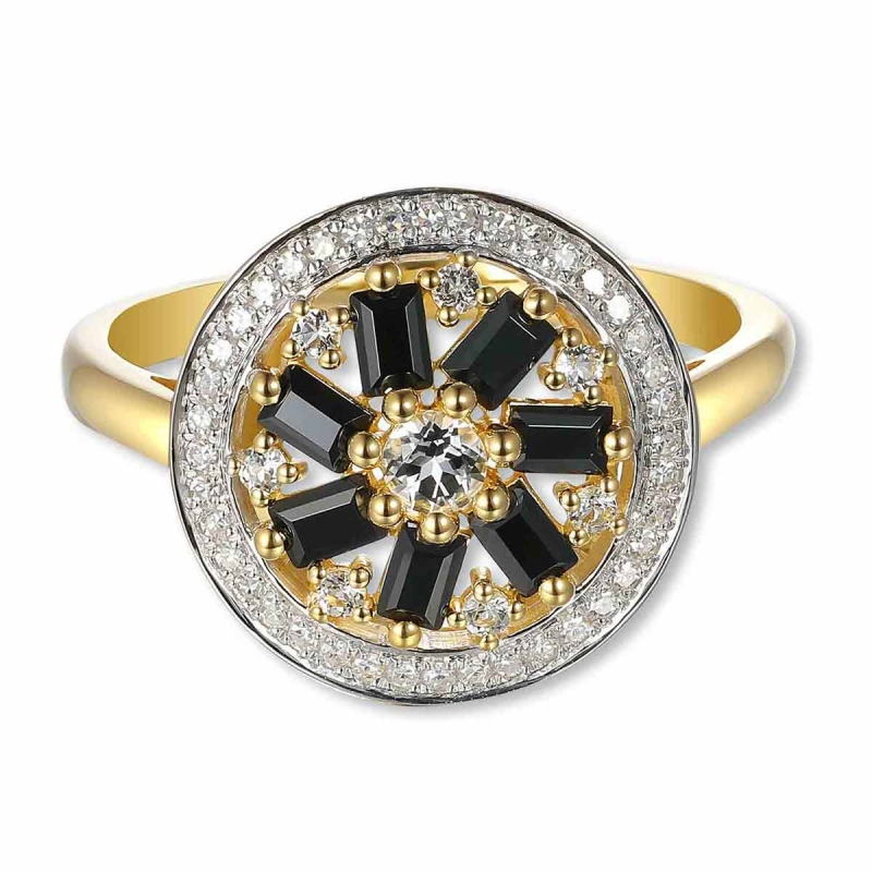 Pierścionek z czarnymi spinelami, białymi topazami i diamentami (R90385 Y BSP): 7 - zdjęcie: 2