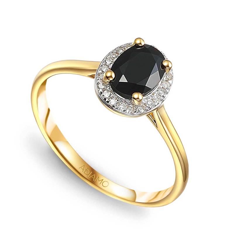 Pierścionek z czarnym agatem i diamentami (R62898 Y M BAG): 7 - zdjęcie: 1