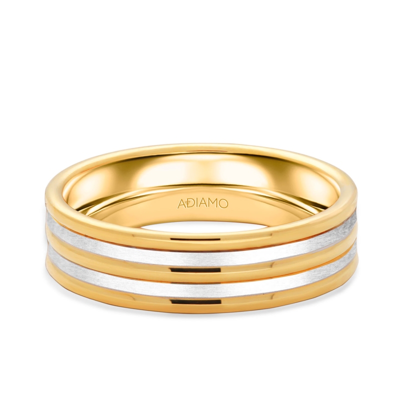Obrączka ślubna męska, dwukolorowe złoto, płaska, 6 mm: 17 - zdjęcie: 1