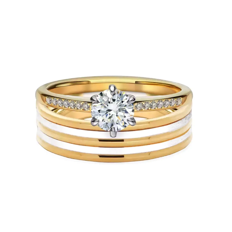 Obrączka ślubna damska, dwukolorowe złoto, płaska, 6 mm: 7 - zdjęcie: 3