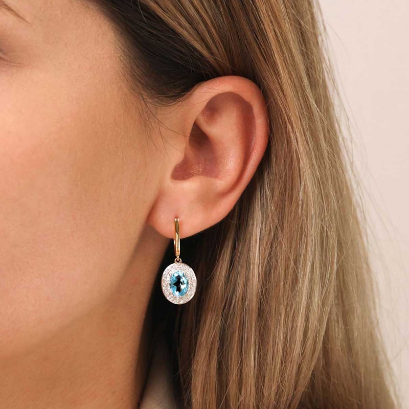 Kolczyki z niebieskimi topazami i diamentami (E60405 Y A BT) - zdjęcie: 2