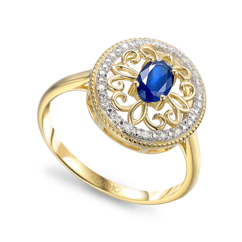 Pierścionek z szafirem i diamentami (R86860 Y SA): 7 - zdjęcie: 1