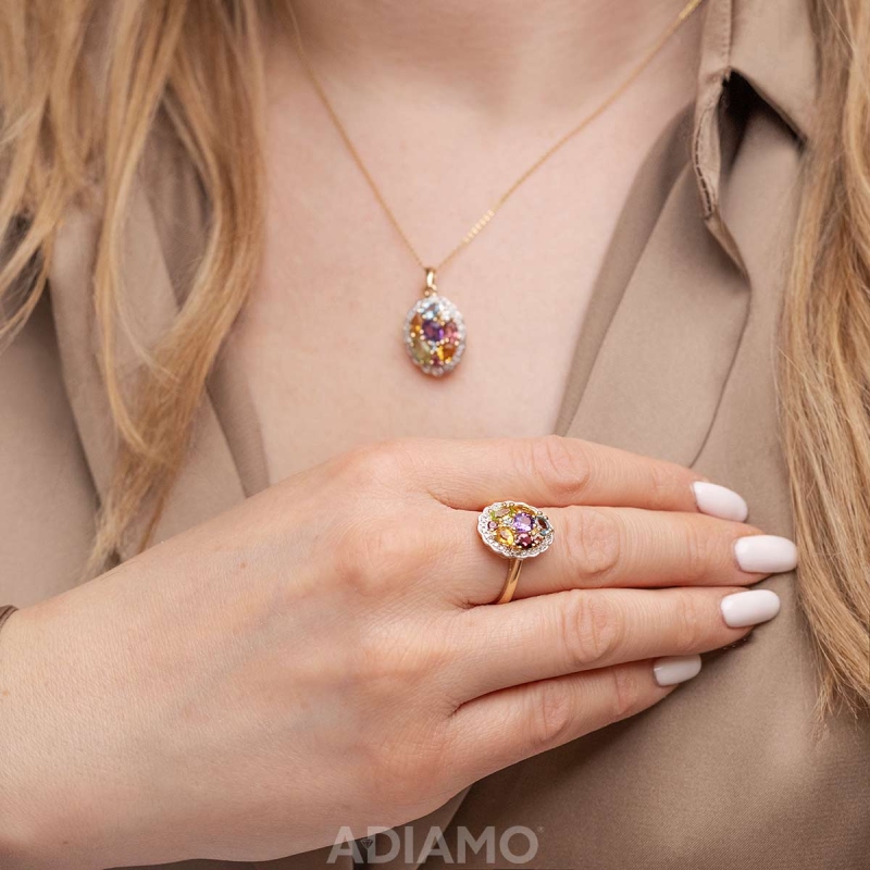 Pierścionek z kolorowymi kamieniami i diamentami (R88482 Y): 7 - zdjęcie: 2