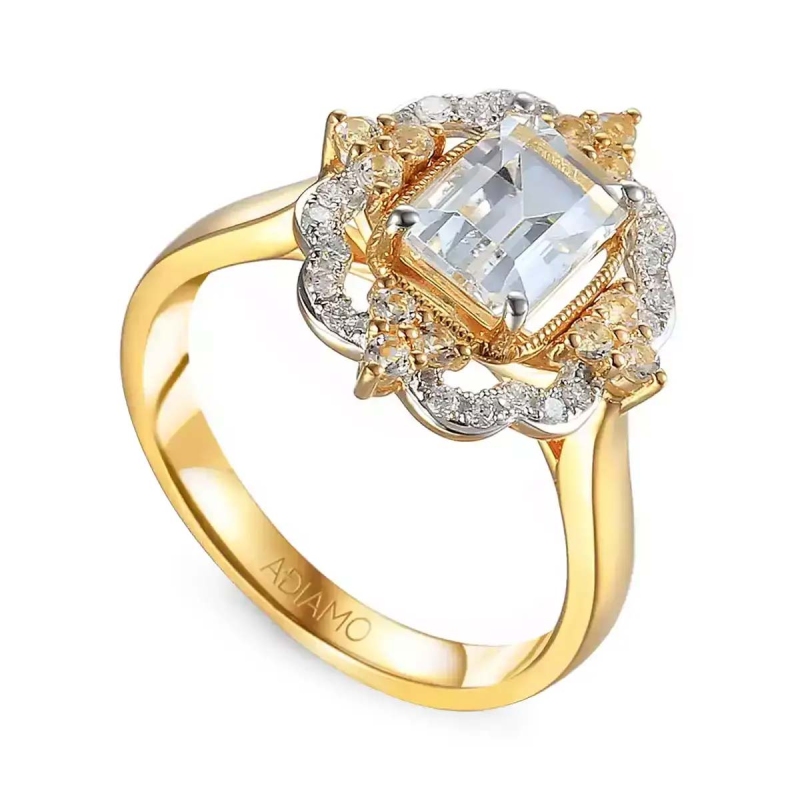 Pierścionek z białymi topazami i diamentami (R71858 Y WT): 10 - zdjęcie: 1