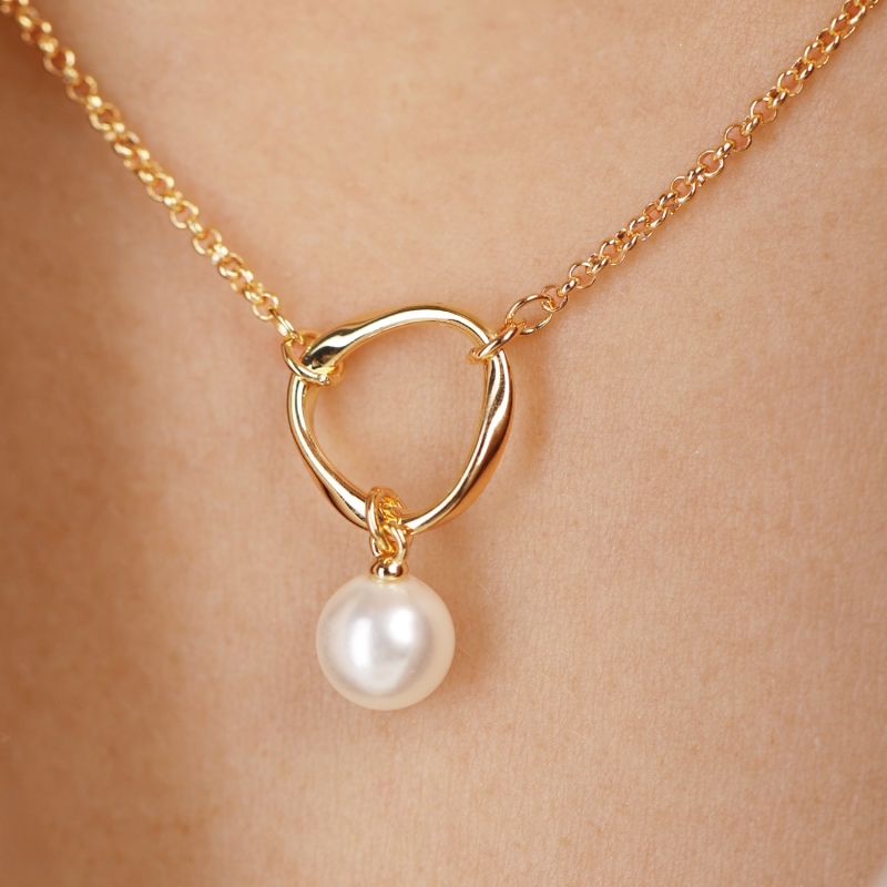 Naszyjnik srebrny pozłacany z perłą (N12640 Y PL 925) - zdjęcie: 3