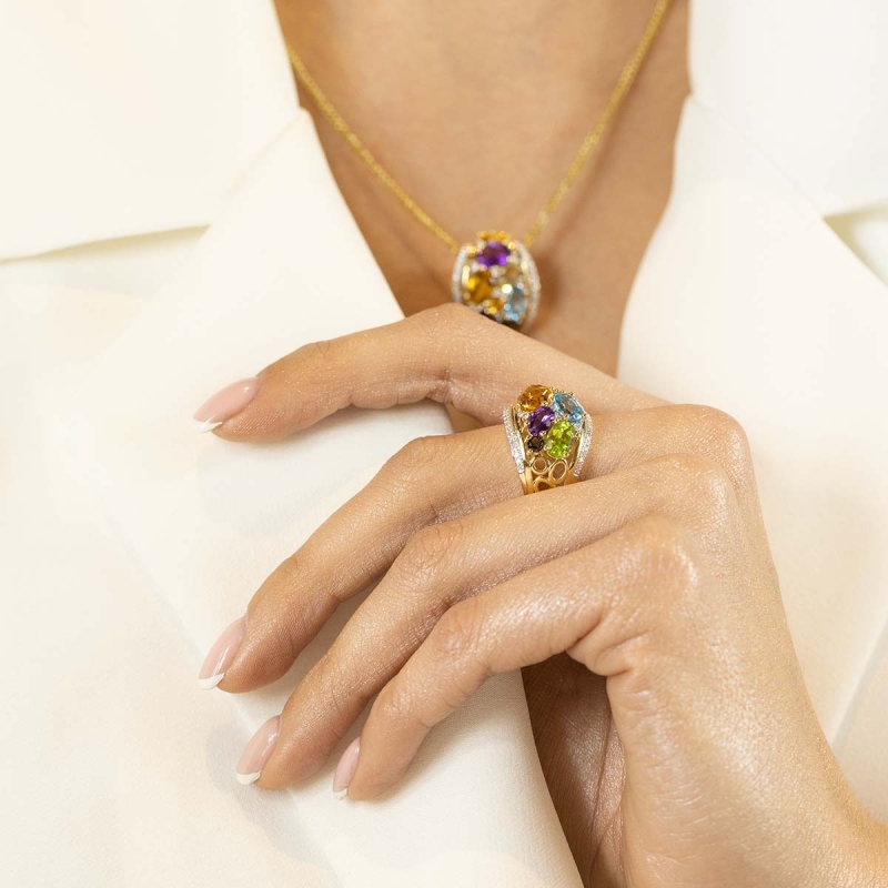 Pierścionek z kolorowymi kamieniami i diamentami (R43720 Y): 15 - zdjęcie: 2