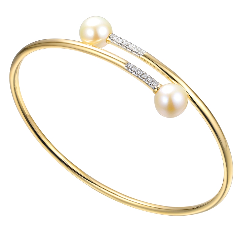 Bransoletka bangle otwarta z perłami i diamentami (B09439 Y PL)