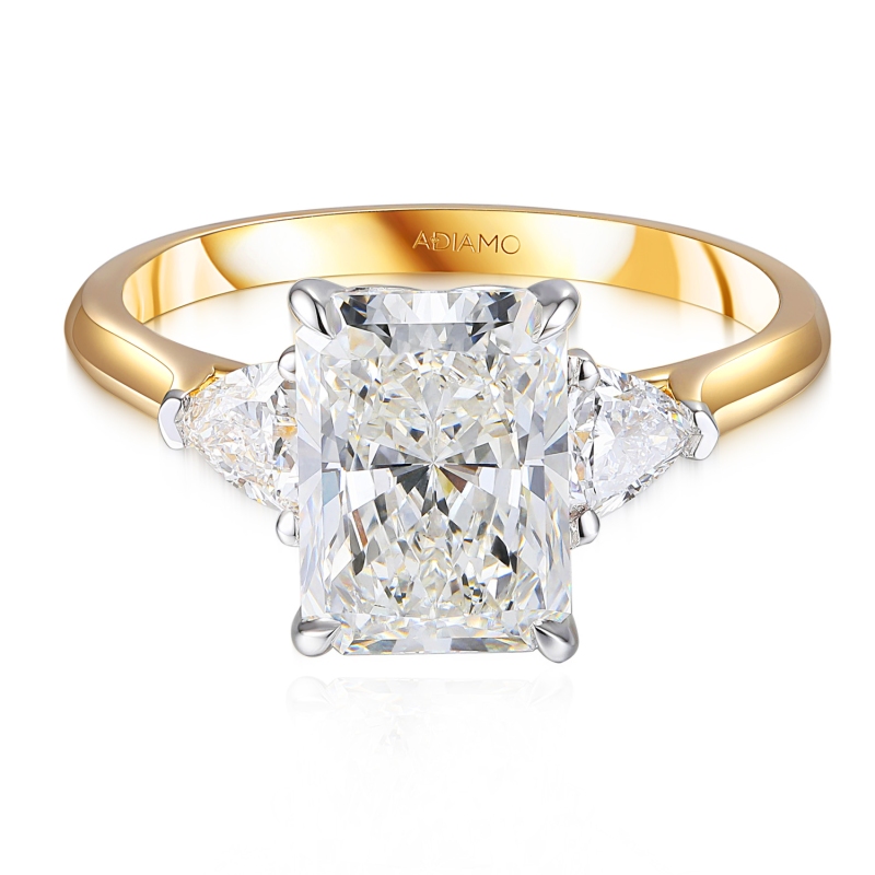 Pierścionek z diamentami laboratoryjnymi w szlifie radiant (R100735 YW LGD 3,00ct) - zdjęcie: 3