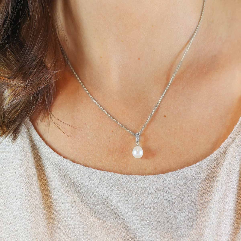 Zawieszka z perłą i diamentami (P21600 W) - zdjęcie: 2