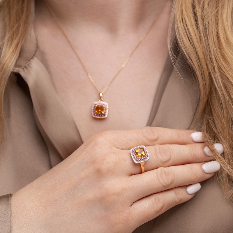 Pierścionek z cytrynem, rodolitami i diamentami (R90182 Y CT): 7 - zdjęcie: 5