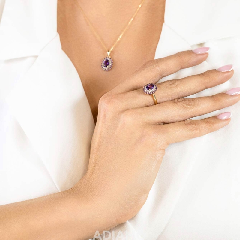 Pierścionek z ametystami i diamentami (R71860 Y AM): 8 - zdjęcie: 5