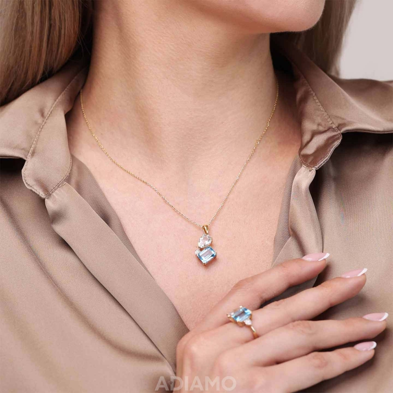 Zawieszka z niebieskim i białym topazem oraz diamentami (P93893 Y D BT) - zdjęcie: 2