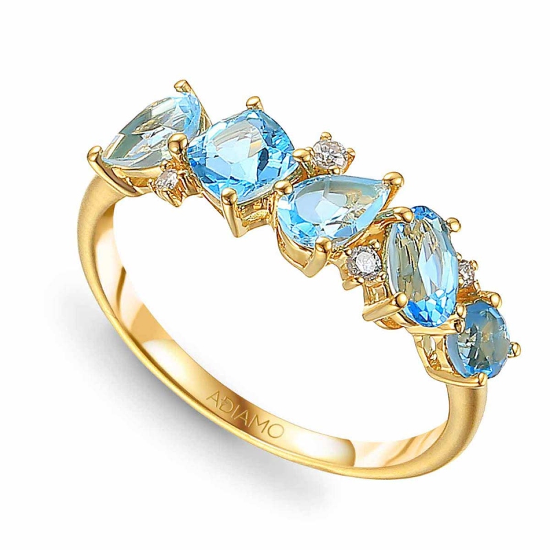 Pierścionek z niebieskimi topazami i diamentami (R69674 Y BT): 7 - zdjęcie: 1