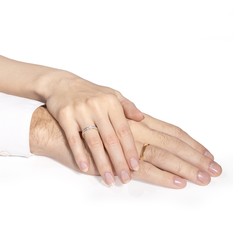 Obrączka ślubna, dwukolorowe złoto, diamenty, 4 mm: 7 - zdjęcie: 2