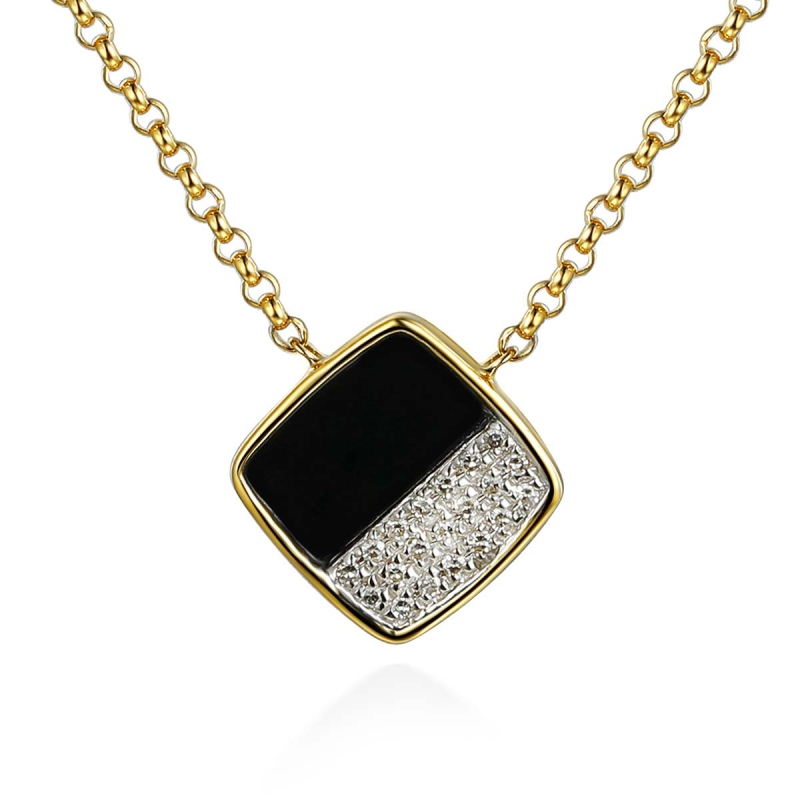 Naszyjnik z czarnym agatem i diamentami (N10040 Y G BAG) - zdjęcie: 1
