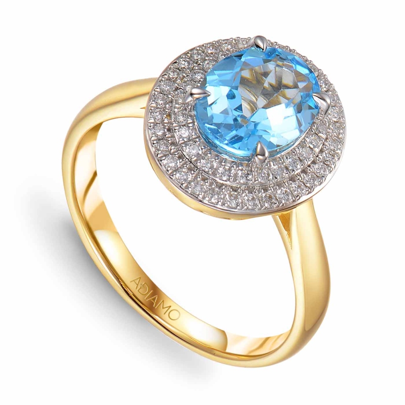 Pierścionek z niebieskim topazem i diamentami (R60405 Y BT): 10 - zdjęcie: 1