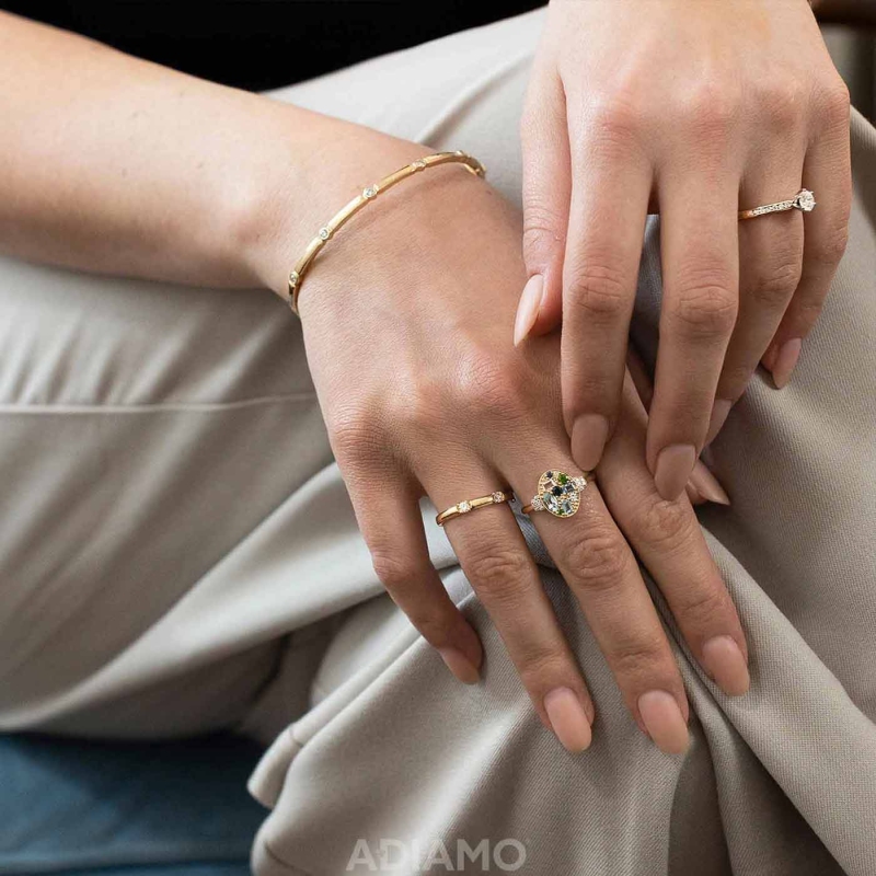 Pierścionek z kolorowymi kamieniami i diamentami (R91013 Y WT,BT,CD): 7 - zdjęcie: 2