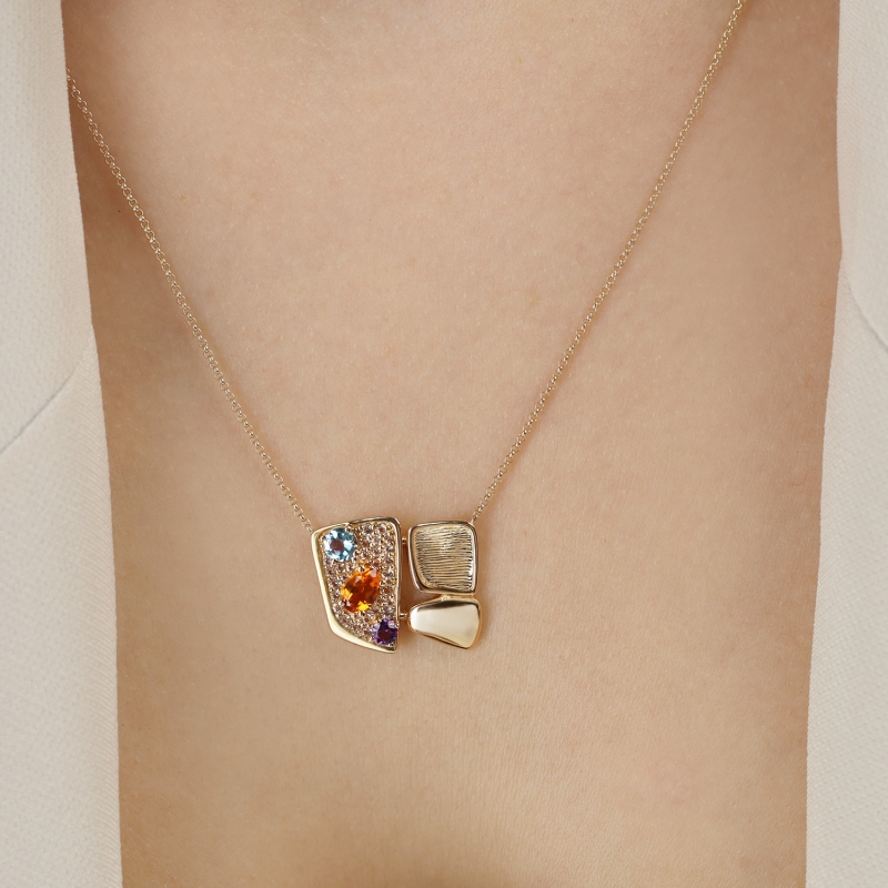 Naszyjnik z kolorowymi kamieniami (N12524 Y AM,BT,CT) - zdjęcie: 2