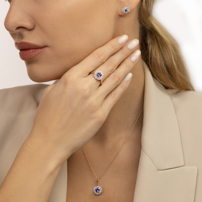 Pierścionek z tanzanitem i diamentami (R94939 Y T) - zdjęcie: 5