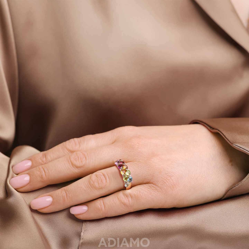 Pierścionek z kolorowymi kamieniami i diamentami (R88479 Y): 15 - zdjęcie: 4