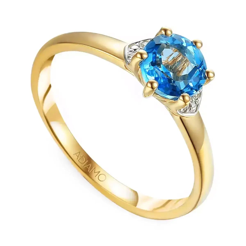 Pierścionek z niebieskim topazem i diamentami (R73493 Y BT): 7 - zdjęcie: 1