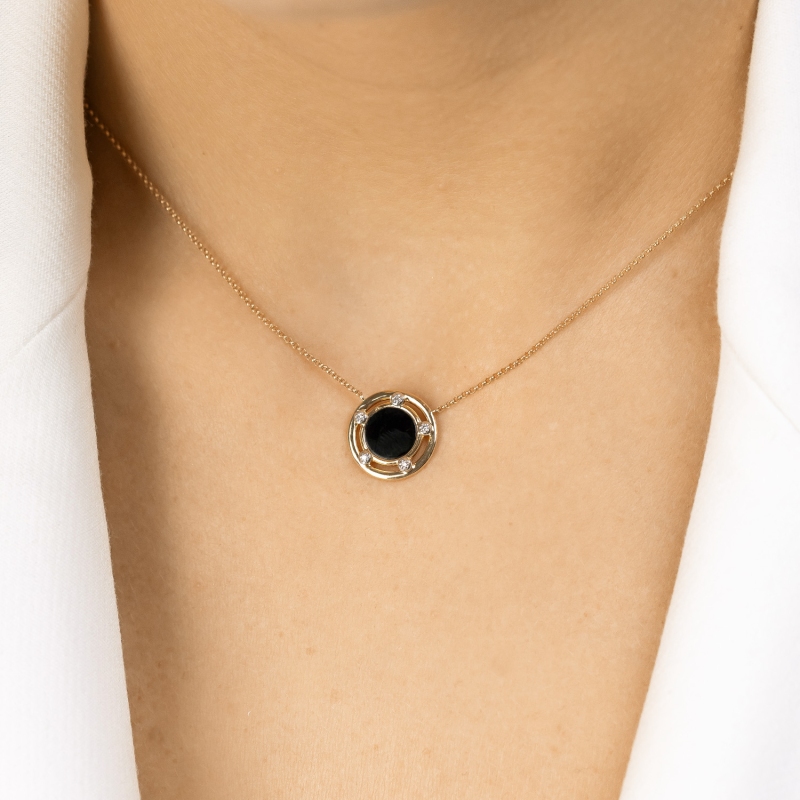 Naszyjnik z czarnym agatem i diamentami (N12254 Y G BAG) - zdjęcie: 2