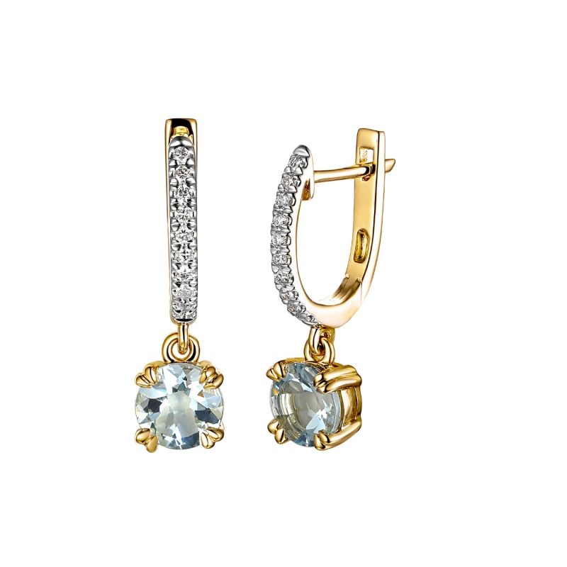 Kolczyki z akwamarynami i diamentami (E82484 Y A AQ) - zdjęcie: 1