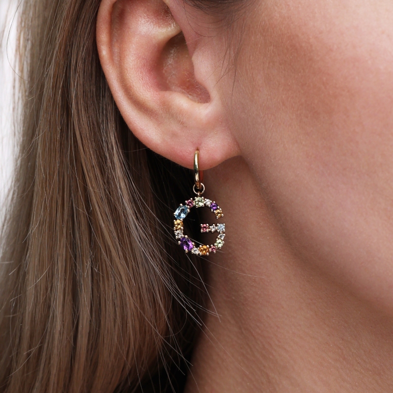 Kolczyki literka G z kamieniami naturalnymi (E85066 Y S) - zdjęcie: 2