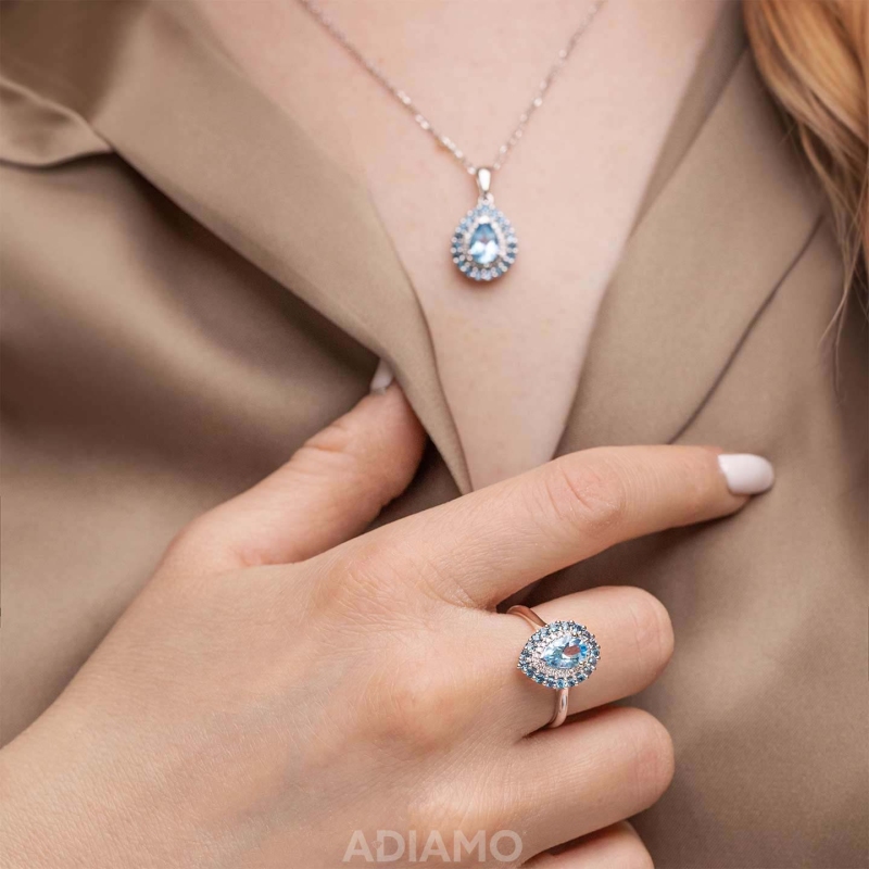 Pierścionek z niebieskimi topazami i diamentami (R90190 Y AM): 10 - zdjęcie: 4