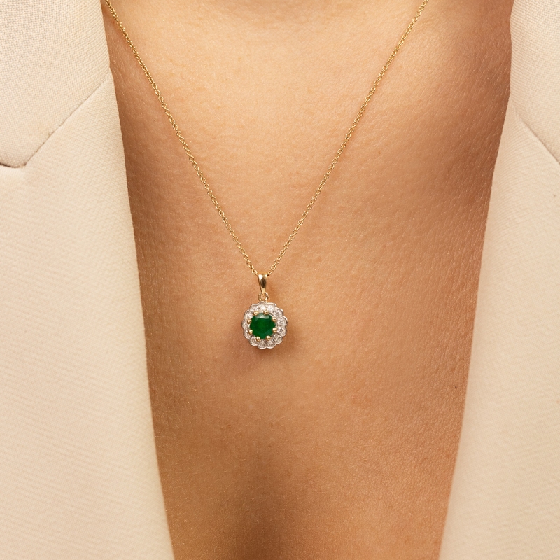 Zawieszka ze szmaragdem i diamentami (P82050 Y EM) - zdjęcie: 2