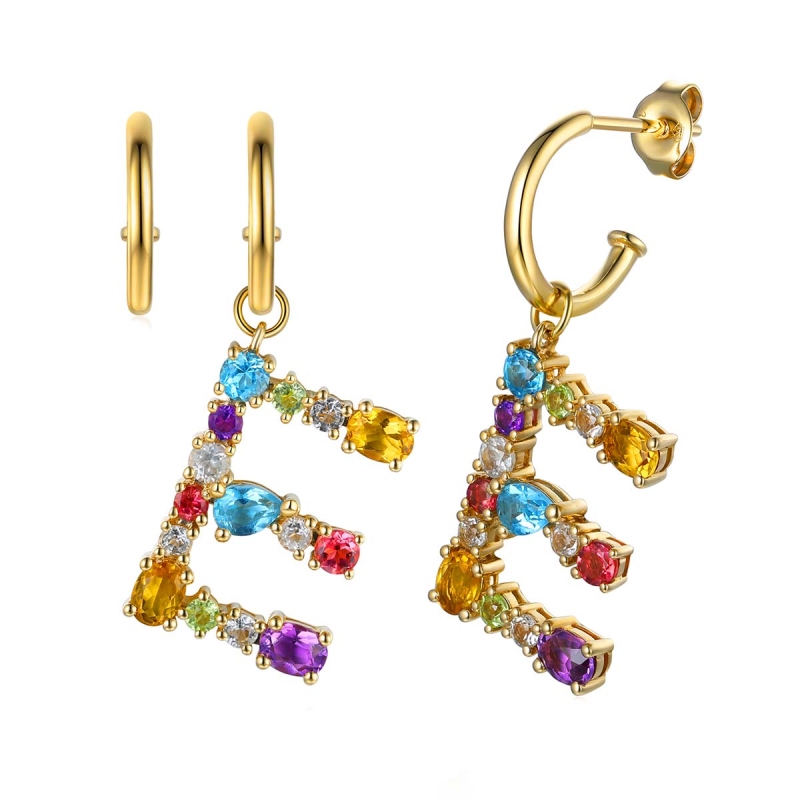 Kolczyki literka E z kamieniami naturalnymi (E83733 Y S) - zdjęcie: 1