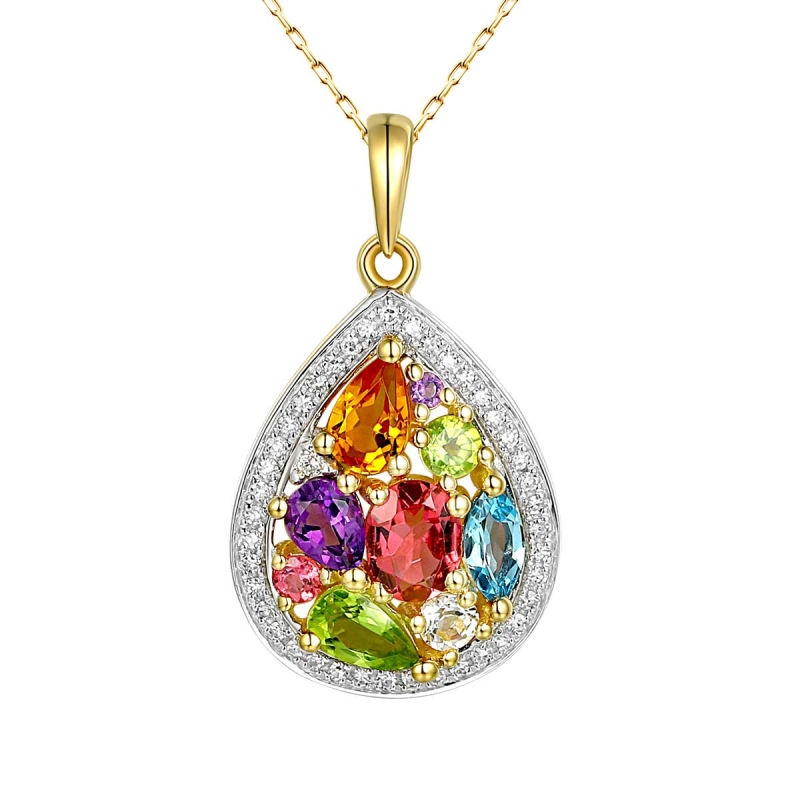 Zawieszka z kolorowymi kamieniami i diamentami (P88483 Y) - zdjęcie: 1