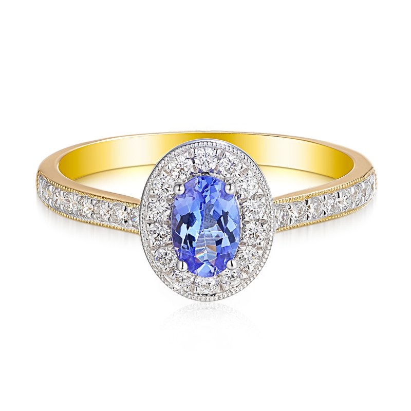 Pierścionek z tanzanitem i diamentami (R46558 YW T): 15 - zdjęcie: 3