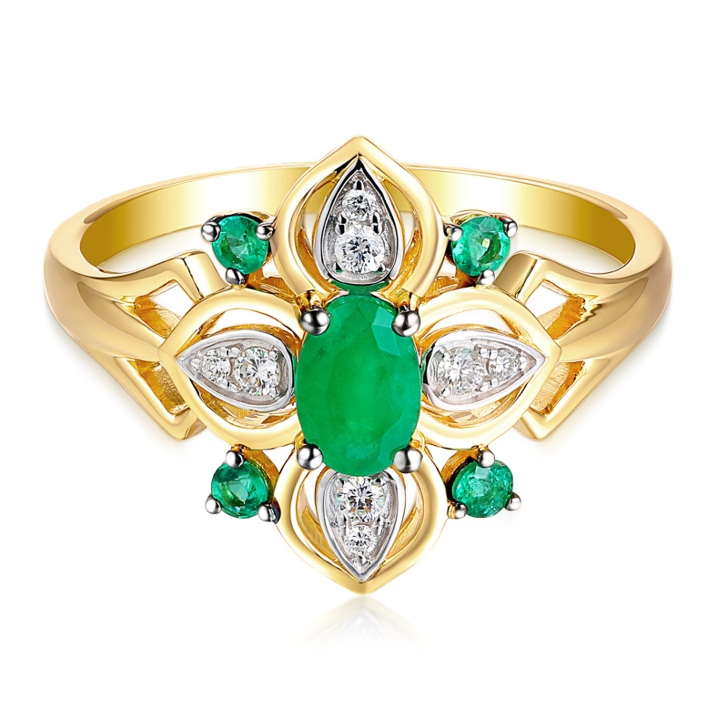 Pierścionek ze szmaragdem i diamentami (R98880 Y EM): 10 - zdjęcie: 3